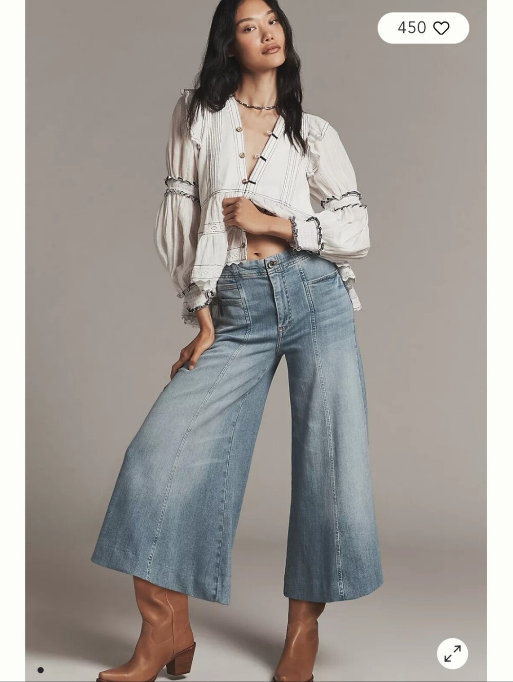 Pilcro Anthropologie Mid-Rise Wide-Leg Crop Cropped Jeans Blue 28